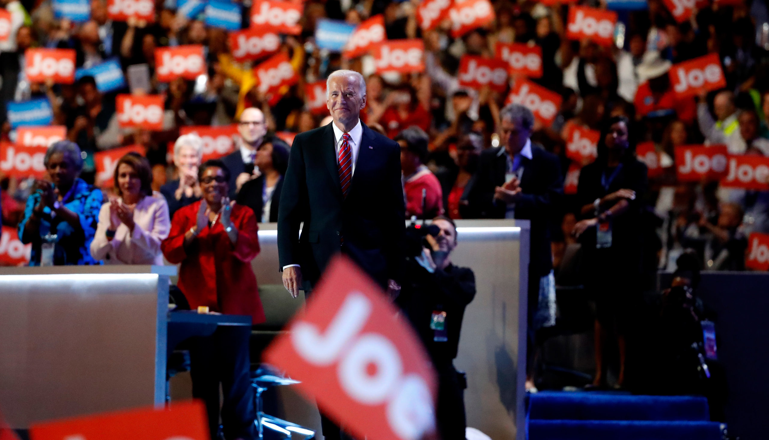 PHILADELPHIA, PA - JULY 27: US Vice President Joe Biden arrives on stage to deliver remarks on the third day of the Democratic National Convention at the Wells Fargo Center, July 27, 2016 in Philadelphia, Pennsylvania. Democratic presidential candidate Hillary Clinton received the number of votes needed to secure the party's nomination. An estimated 50,000 people are expected in Philadelphia, including hundreds of protesters and members of the media. The four-day Democratic National Convention kicked off July 25. (Photo by Aaron P. Bernstein/Getty Images)